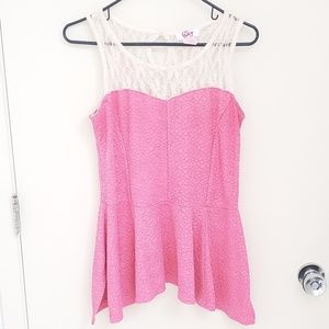 Pink Lace Peplum Blouse 1X